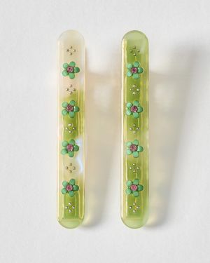 Oliver Bonas Brigitte Resin Flower Hair Clips Set Of Two - Green