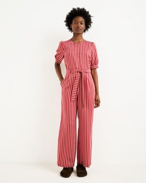 Oliver Bonas Red & Cream Striped Tie Waist Jumpsuit, Size 12