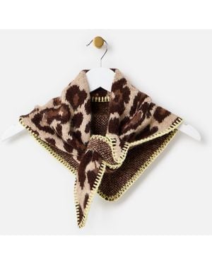 Oliver Bonas Leopard Print & Yellow Knitted Triangle Scarf - Brown