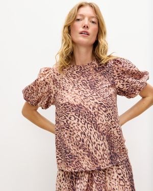Oliver Bonas Animal Print Puff Sleeve Top, Size 6 - Brown