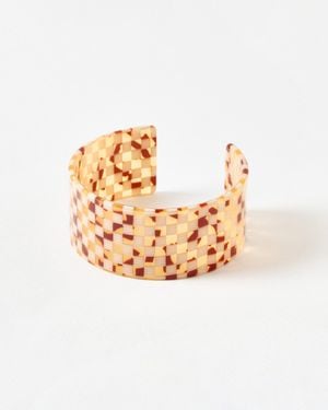 Oliver Bonas Hettie Brown Chequerboard Resin Cuff Bangle - White
