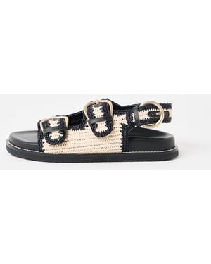 Oliver Bonas & Black Raffia Double Buckle Chunky Sandals, Size Uk 3 - White