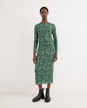 Oliver Bonas Floral Ruched Mesh Midi Dress, Size 10 - Green