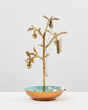 Oliver Bonas Lemon Tree Gold Jewellery Stand - Blue