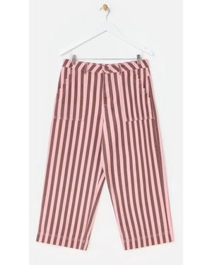 Oliver Bonas & Brown Striped Scalloped Pocket Cropped Wide Leg Jeans, Size 18 - Blue