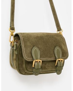 Oliver Bonas Freya Khaki Double Buckle Faux Suede Crossbody Bag - Green