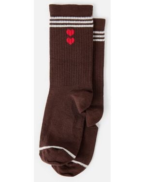 Oliver Bonas Chocolate & Red Double Heart Ankle Socks - Brown