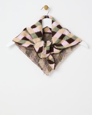 Oliver Bonas Brown & Green Geometric Print Knitted Triangle Scarf - Multicolour