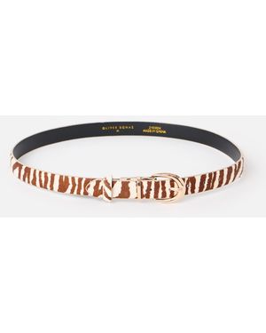 Oliver Bonas Cream & Brown Zebra Print Leather Belt - Metallic