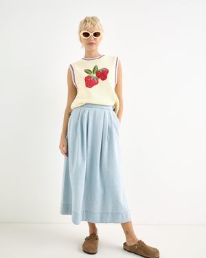 Oliver Bonas Light Denim Midi Skirt, Size 10 - Blue