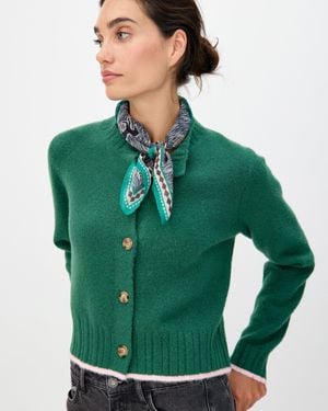 Oliver Bonas & Pink Trim Crew Neck Knitted Cardigan, Size 6 - Green