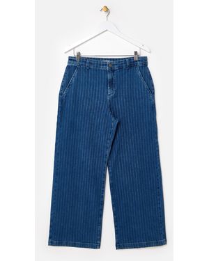 Oliver Bonas Dark Denim Striped Wide Leg Jeans, Size 6 - Blue