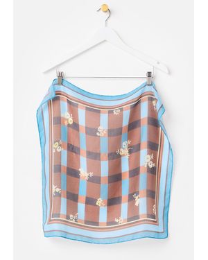 Oliver Bonas & Brown Floral Checked Square Scarf - White