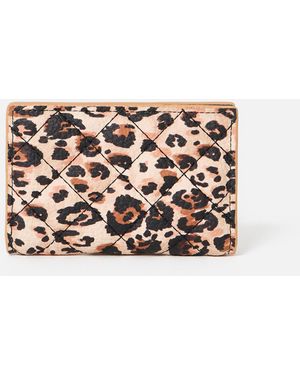 Oliver Bonas Brown Leopard Print Fold Over Card Holder - White