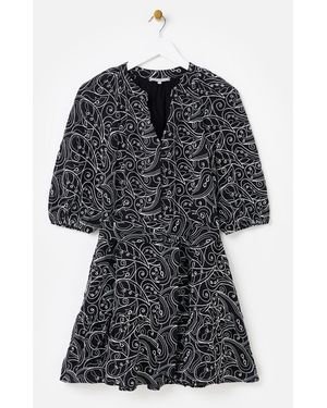 Oliver Bonas & White Contrast Broderie Tiered Mini Dress, Size 6 - Black
