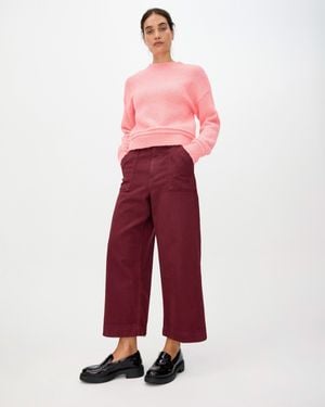 Oliver Bonas Wine Scalloped Pocket Cropped Wide Leg Jeans, Size 6 - Red
