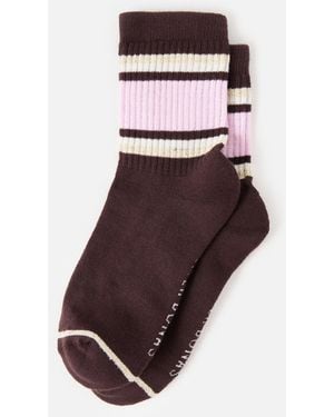 Oliver Bonas & Pink Wide Stripe Sporty Ankle Socks - Brown