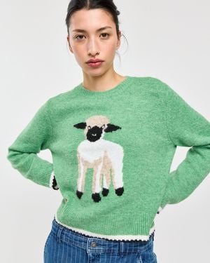 Oliver Bonas Green Sheep Crew Neck Knitted Jumper, Size 6