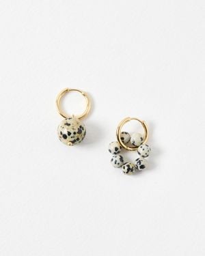 Oliver Bonas Cynthia Mismatch Dalmation Jasper Charm Hoop Earrings - White