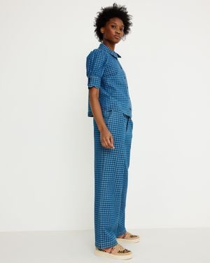 Oliver Bonas Blue Denim Gingham Wide Leg Jeans, Size 10