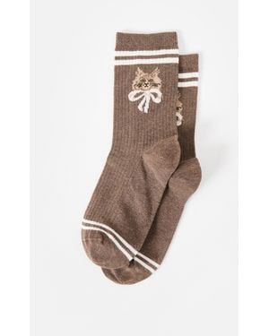 Oliver Bonas Marl Cat Ribbed Sporty Ankle Socks - Natural