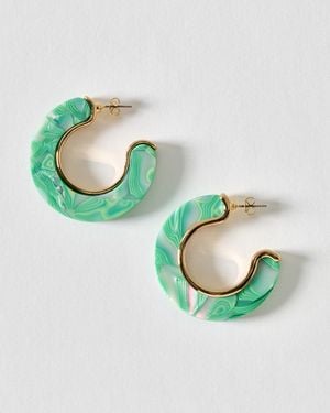 Oliver Bonas Erica Resin Gold Detail Hoop Earrings - Green