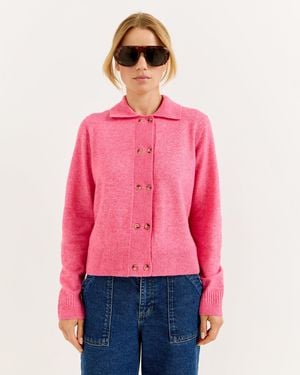 Oliver Bonas Double Button Collared Knitted Cardigan, Size 16 - Pink