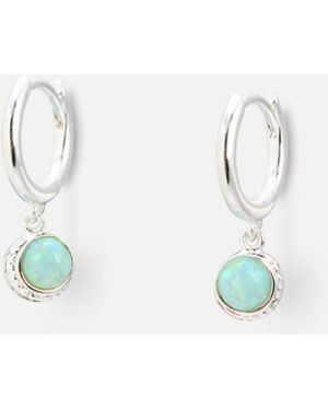 Oliver Bonas Hilal Opalite Crescent Moon Silver Hoop Drop Earrings - Blue