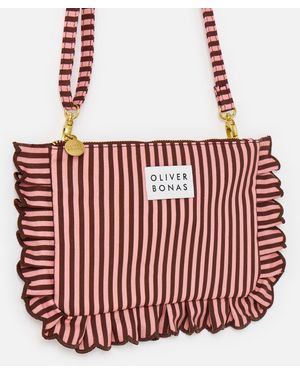 Oliver Bonas Lily Pink & Striped Ruffle Pouch Crossbody Bag - Red