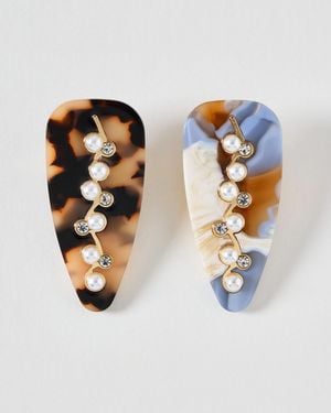 Oliver Bonas Galina Resin & Faux Pearl Hair Clips Set Of Two - White