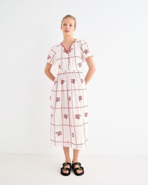 Oliver Bonas & Red Strawberry Embroidered V-neck Midi Dress, Size 10 - Pink