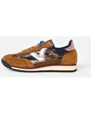 Victoria Saturno Nylon Animal Print & Suede Trainers, Size 3 - Brown