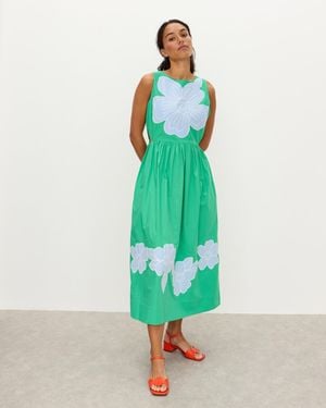 Oliver Bonas & Blue Floral Cut-out Sleeveless Cotton Midi Dress, Size 6 - Green