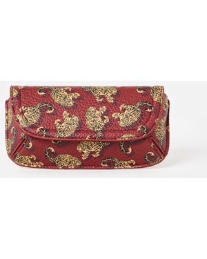 Oliver Bonas Burgundy Snow Leopard Glasses Case - Red