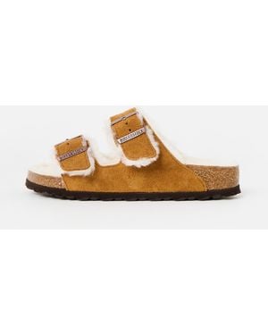 Birkenstock Arizona Shearling Tan Suede Sandals, Size 3 - Brown
