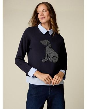 Oltre Maglia Con Dettagli Camicia E Cristalli Donna, Taglia - Blu