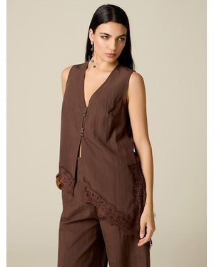Oltre Blusa Asimmetrica Con Pizzo Donna, Taglia - Marrone