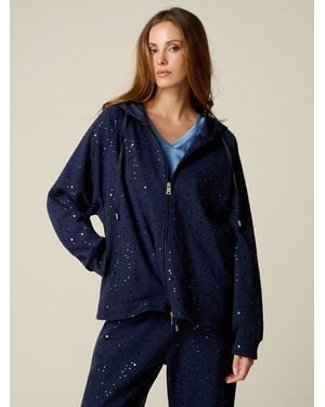 Oltre Felpa Con Zip, Cappuccio E Paillettes Donna, Taglia - Blu