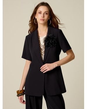 Oltre Blazer Maniche Corte Con Applicazione Floreale Donna, Taglia - Nero