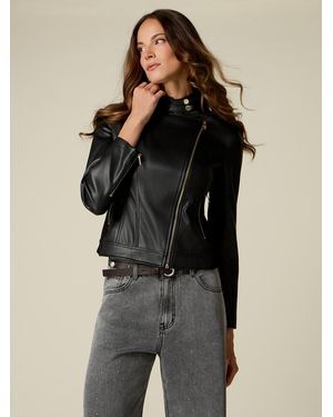 Oltre Giubbotto Chiodo Bimaterico Donna, Taglia - Nero