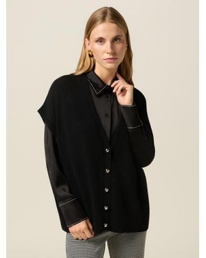 Oltre Cardigan Maniche Corte Misto Viscosa Donna, Taglia - Nero