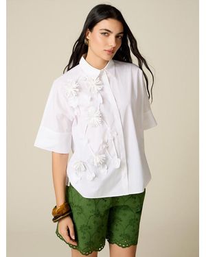 Oltre Camicia Maniche Corte Con Applicazioni Floreali Donna, Taglia - Bianco