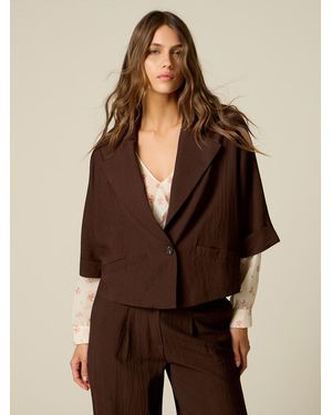 Oltre Blazer Cropped Con Maniche Corte Donna, Taglia - Marrone