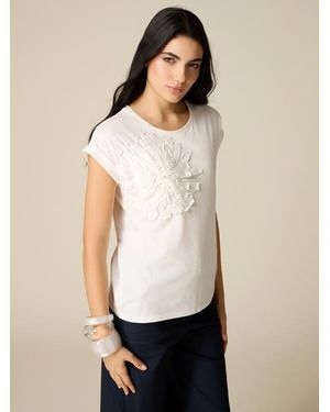 Oltre T-Shirt Con Applicazione E Perle Donna, Taglia - Bianco