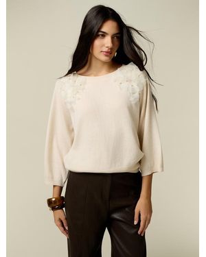 Oltre Maglia Misto Cashmere Con Applicazioni Floreali Donna, Taglia - Neutro