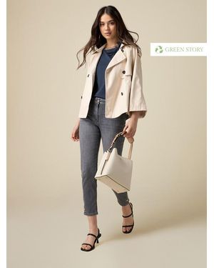 Oltre Jeans Skinny Grigi Con Bottoni Gioiello Donna, Taglia - Neutro