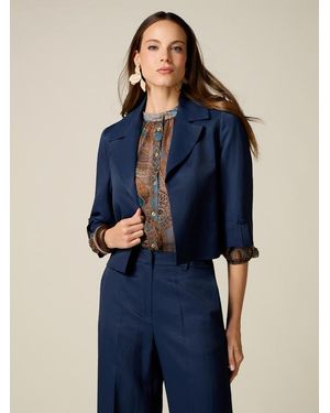 Oltre Blazer Cropped Misto Lino Donna, Taglia - Blu