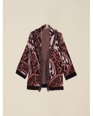 Oltre Cardigan Lungo Misto Lana Con Frange E Cristalli Donna, Taglia - Marrone