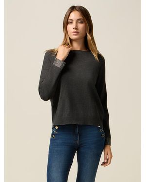 Oltre Maglia Misto Viscosa Con Polsini Decorati Donna, Taglia - Nero