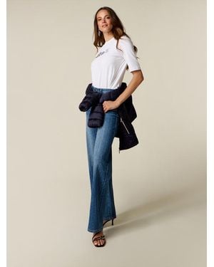 Oltre Jeans Palazzo Con Micro Cristalli Donna, Taglia - Blu